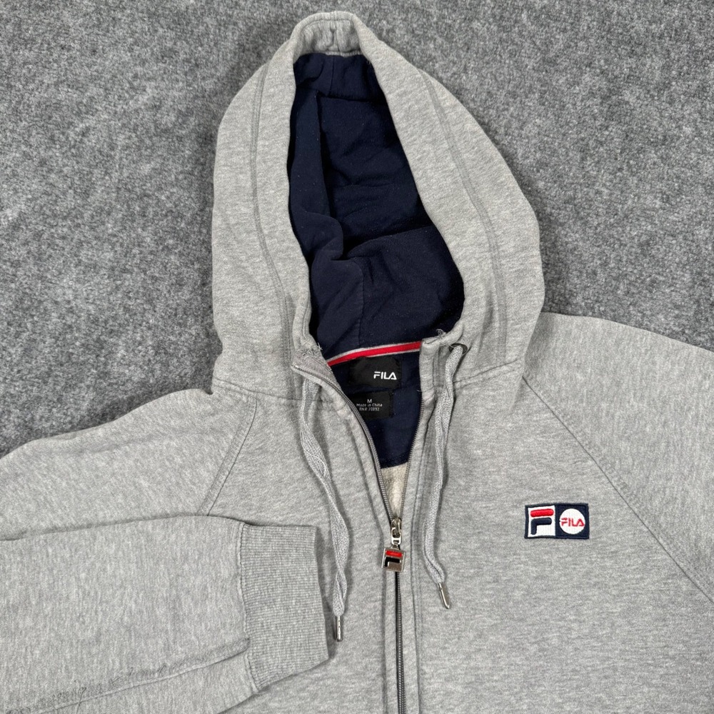 Fila Hoodie Medium Grey Zip Up Sweatshirt Athletic Casual Long Sleeve Kids